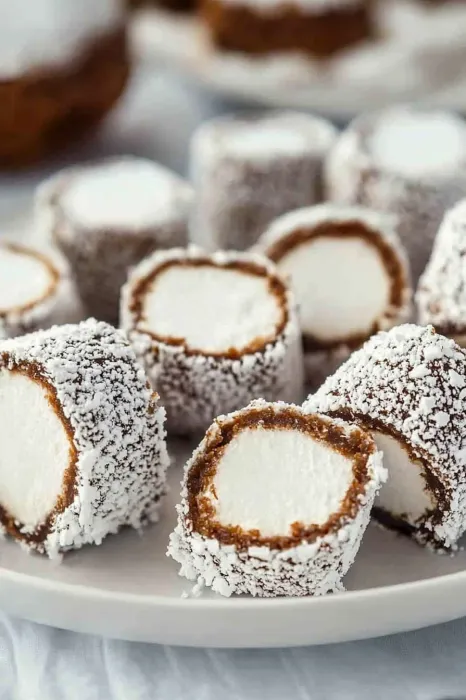 A plate of white and brown candy.
