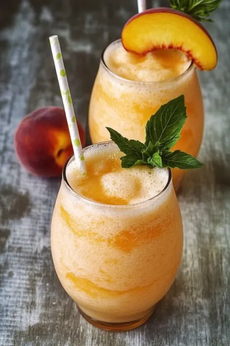 Two glasses of orange juice with mint leaves.