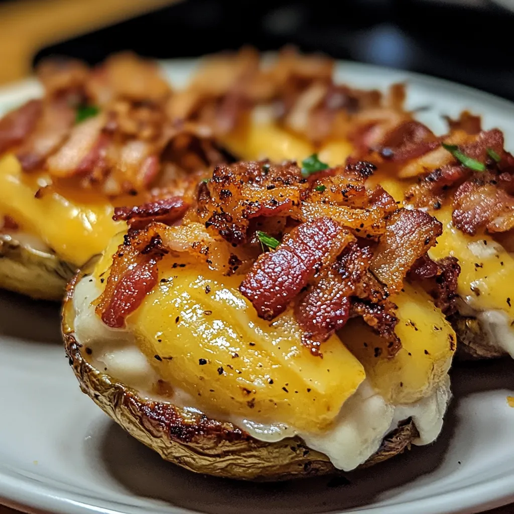 Bacon wrapped potatoes on a plate.
