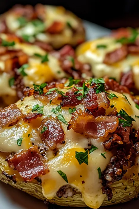 Bacon and cheese stuffed mushrooms.