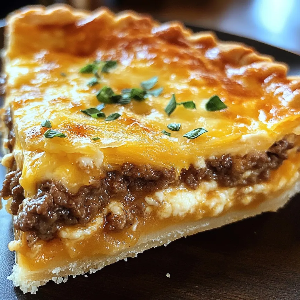 A slice of cheesy pie on a plate.