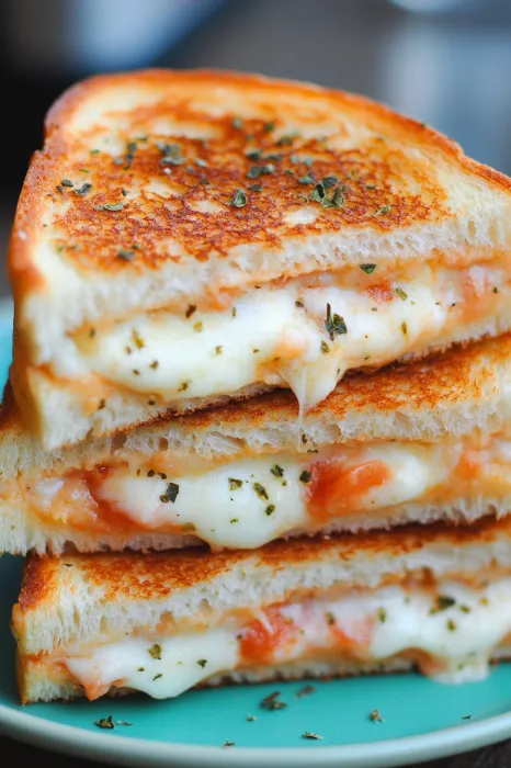 A stack of grilled cheese sandwiches.