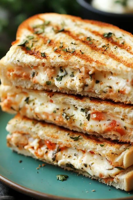 A stack of grilled cheese sandwiches.