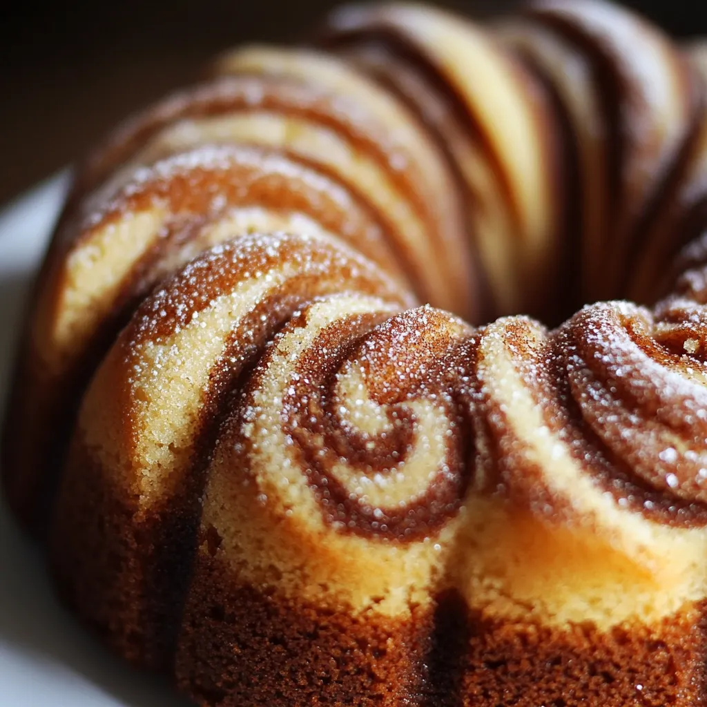 A cake with a swirl pattern on top.