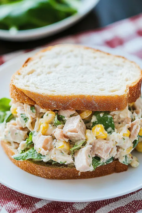 A sandwich with meat and corn.