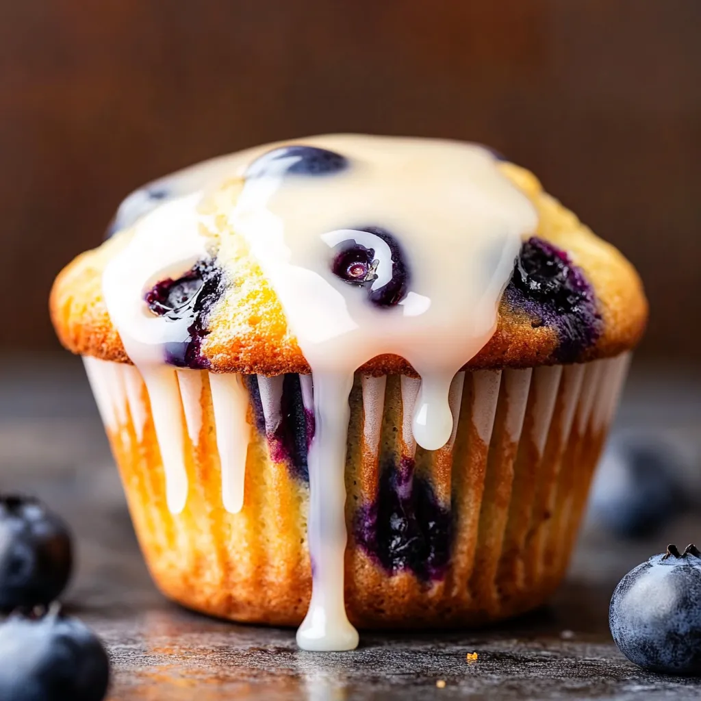 A cupcake with blueberries and cream.