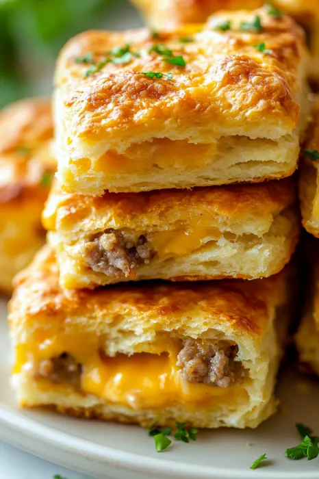 A stack of cheese and sausage pastries.