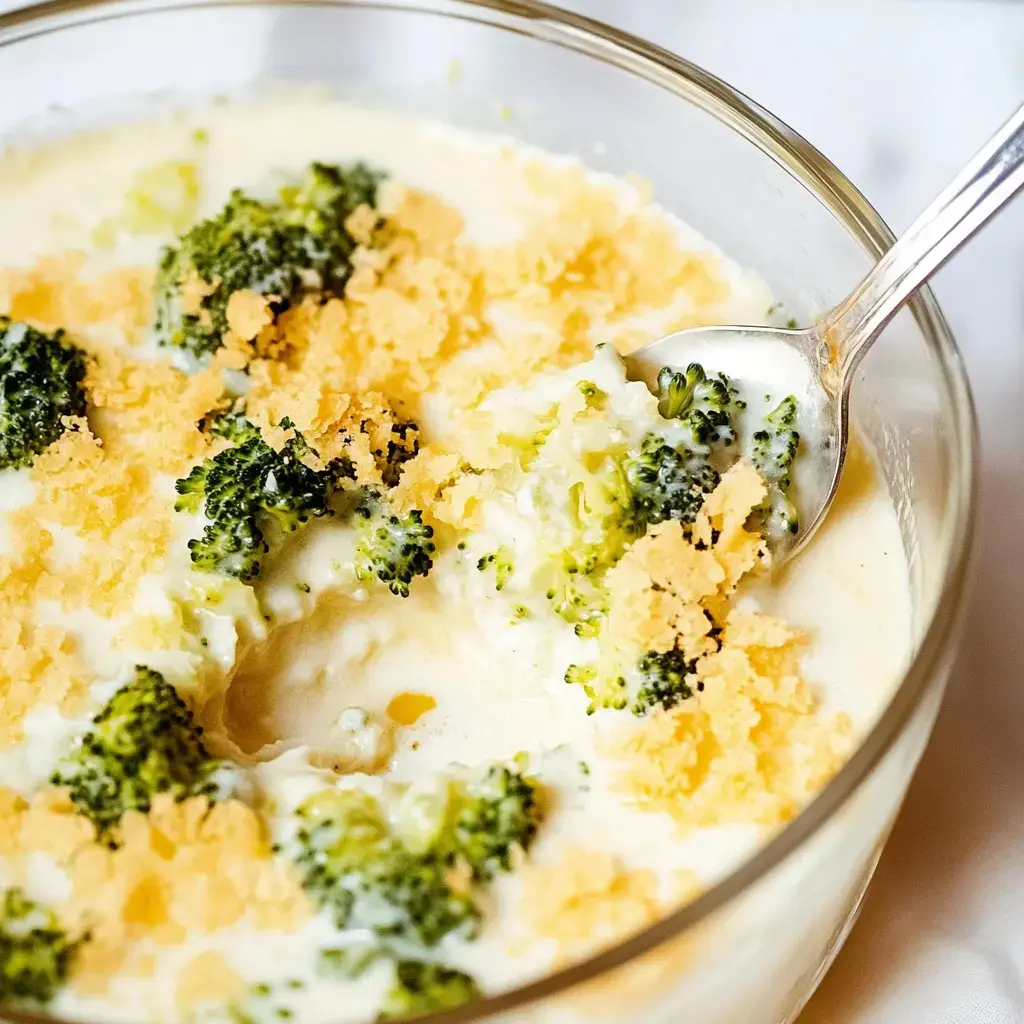 A close-up view of a creamy dish featuring broccoli topped with golden breadcrumbs.