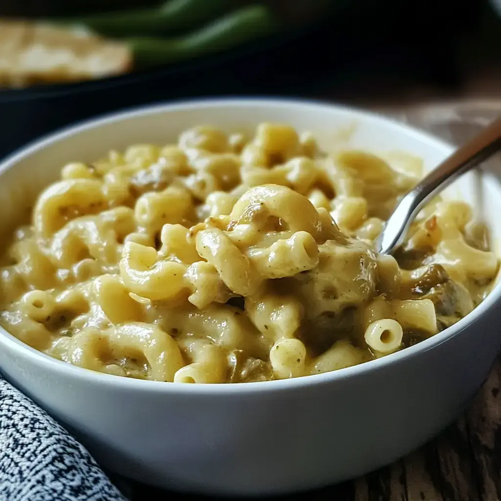 A creamy bowl of macaroni and cheese with a spoon resting inside.