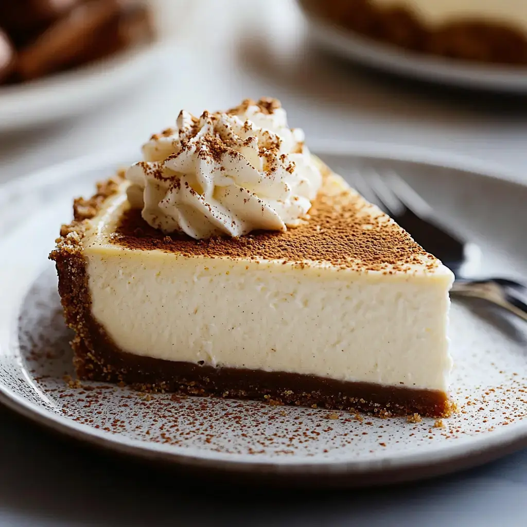 A slice of cheesecake topped with whipped cream and chocolate shavings on a plate.