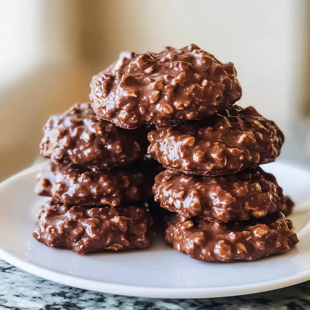 A stacked display of chocolate-covered cookies with a textured surface on a white plate.