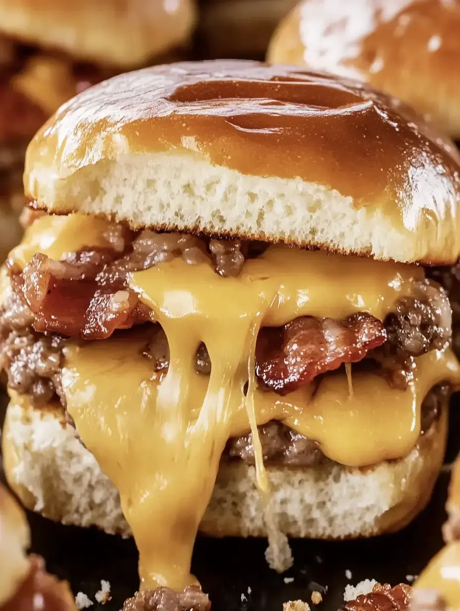 A close-up view of a juicy cheeseburger with melted cheddar and crispy bacon, served on a shiny brioche bun.