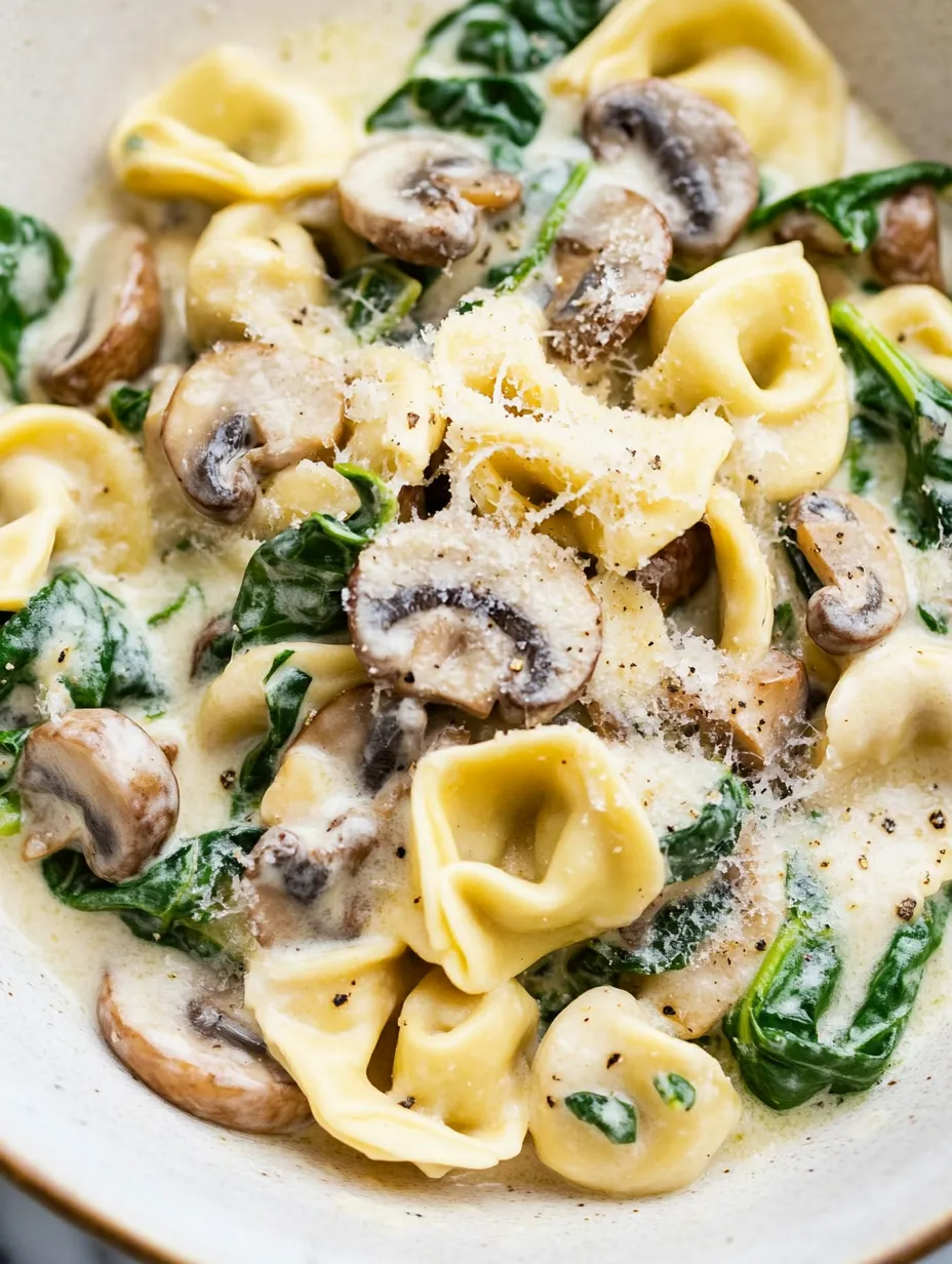 Creamy Tortellini with Spinach and Mushrooms (One Pan!)