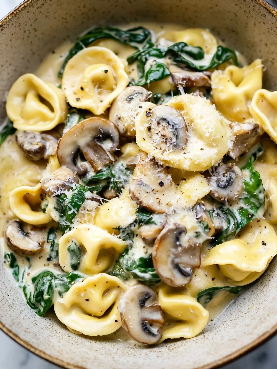 Creamy Tortellini with Spinach and Mushrooms Recipe