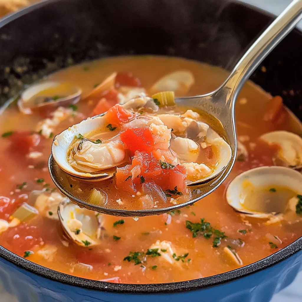 A spoon is in a bowl of soup.