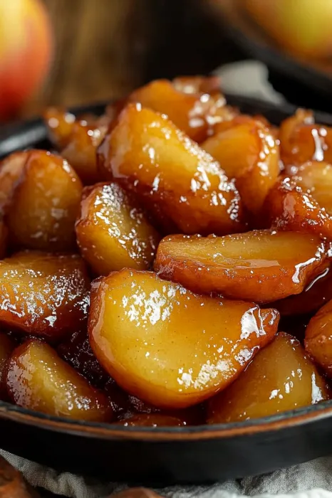A bowl of fruit with a sauce.