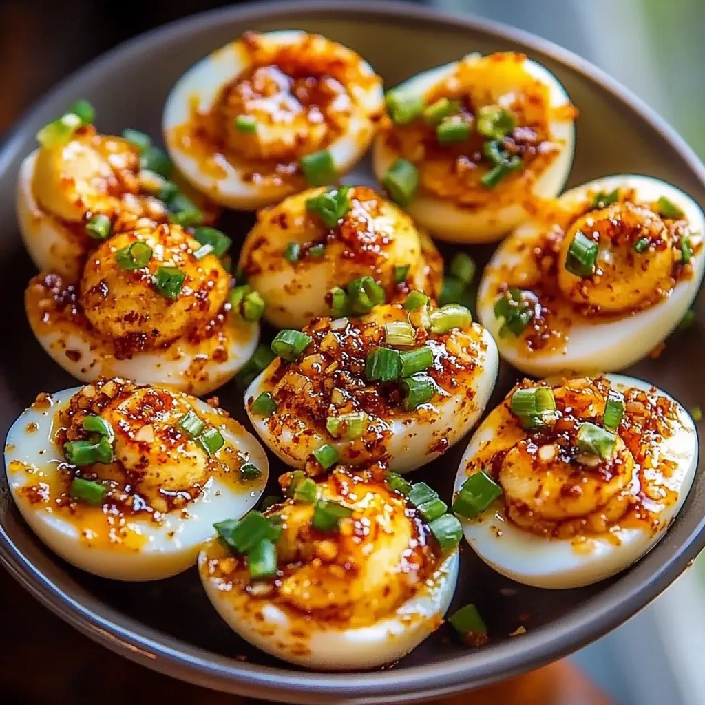 A bowl of eggs with sauce.