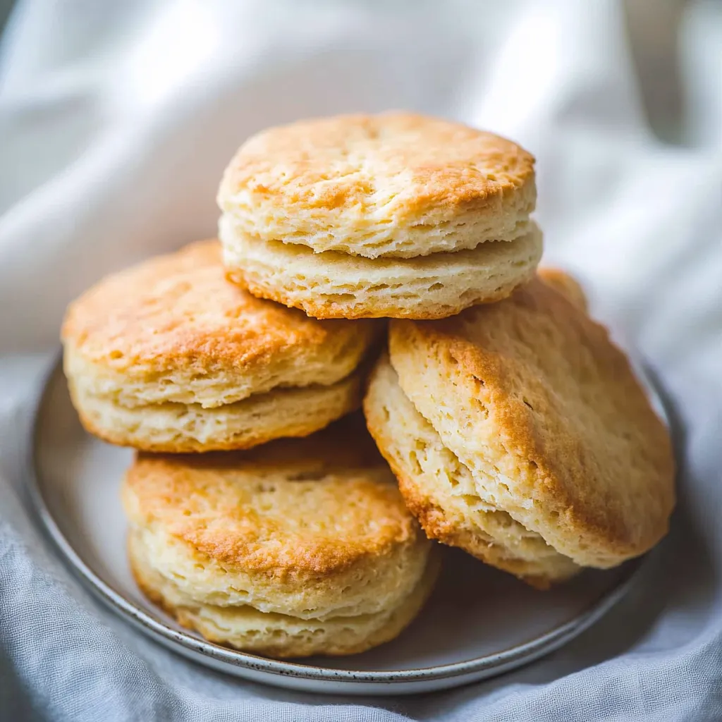 A stack of biscuits on a plate.