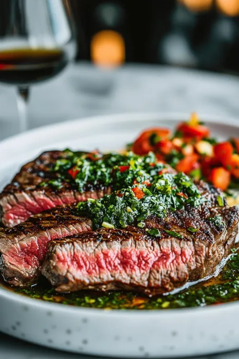 A plate of food with a steak and vegetables.