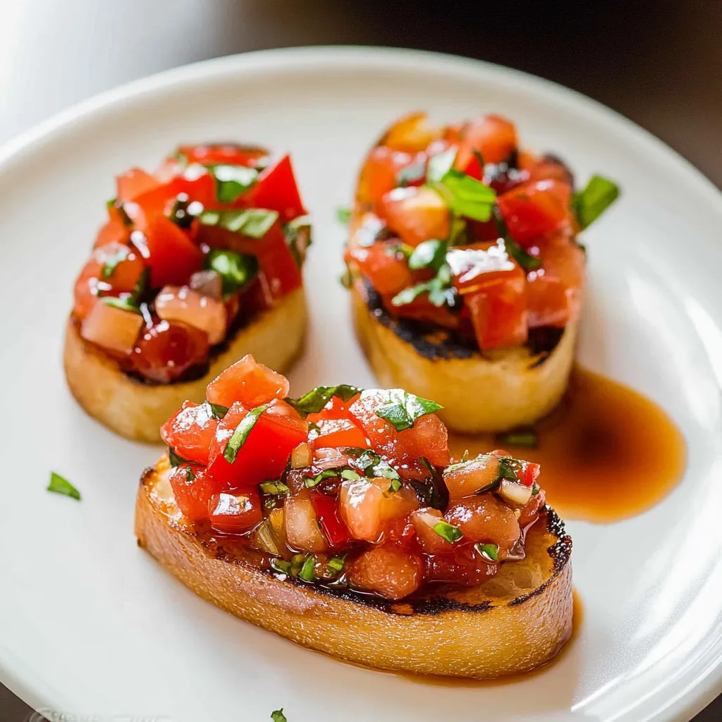 Two pieces of bread with tomatoes and basil on top.