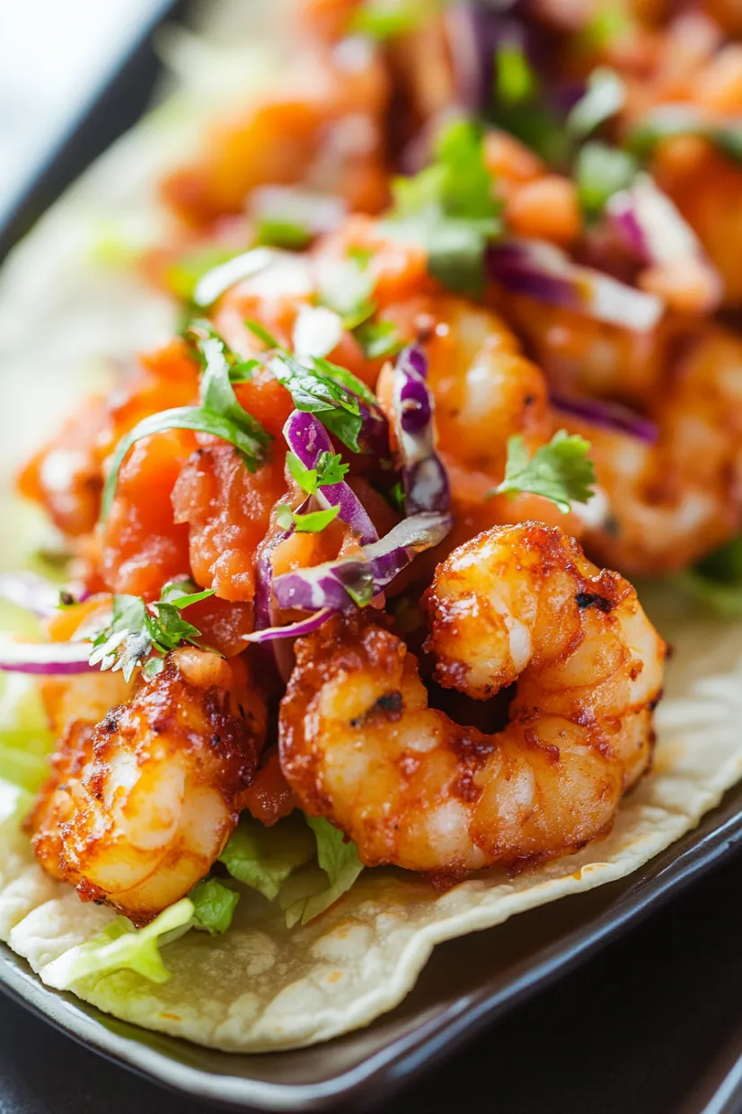 A plate of food with shrimp and lettuce.