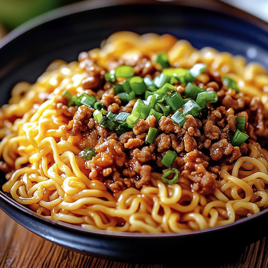 A bowl of noodles with meat and vegetables.