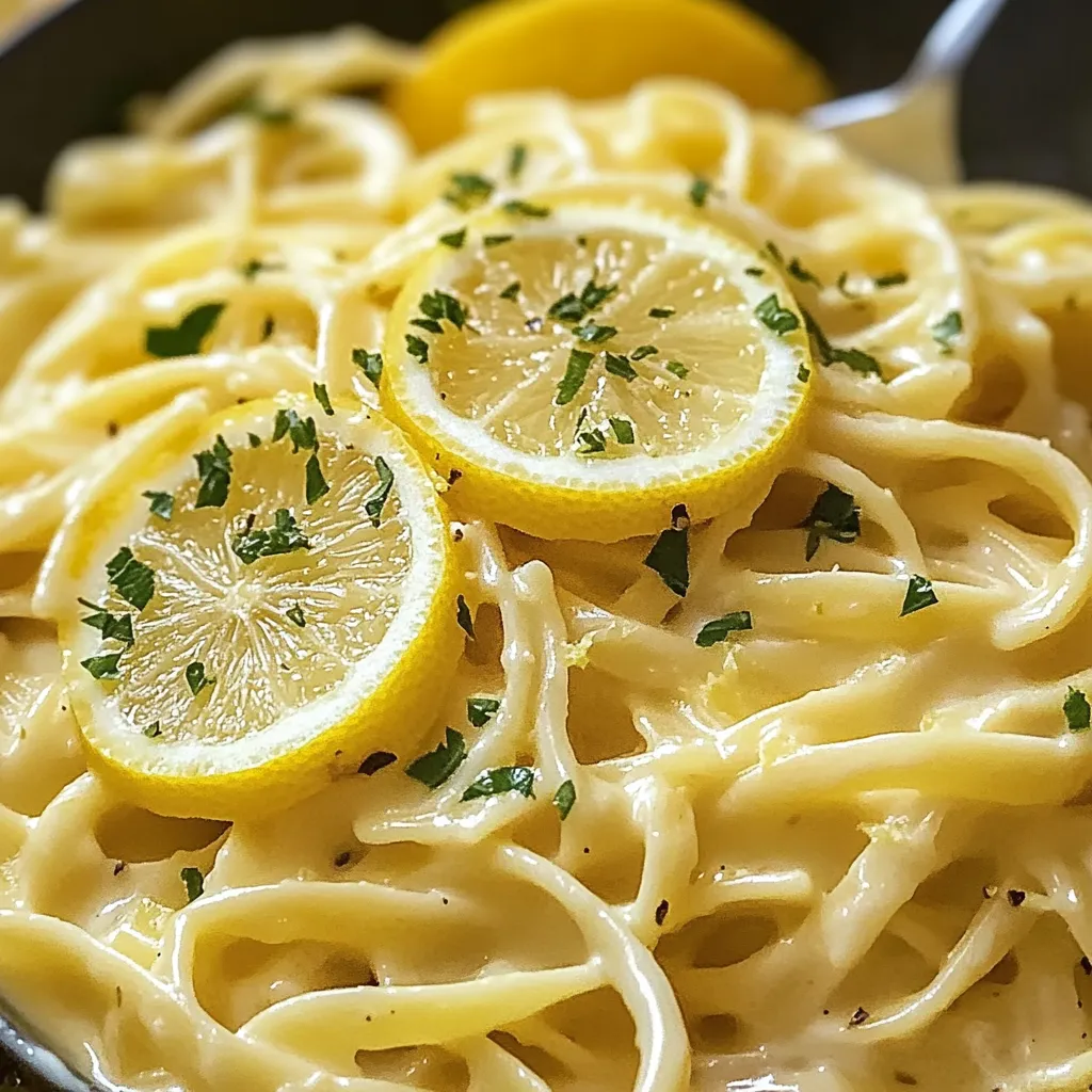 A bowl of pasta with lemon slices on top.