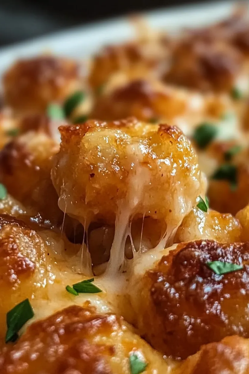A close up of a cheese covered food item.
