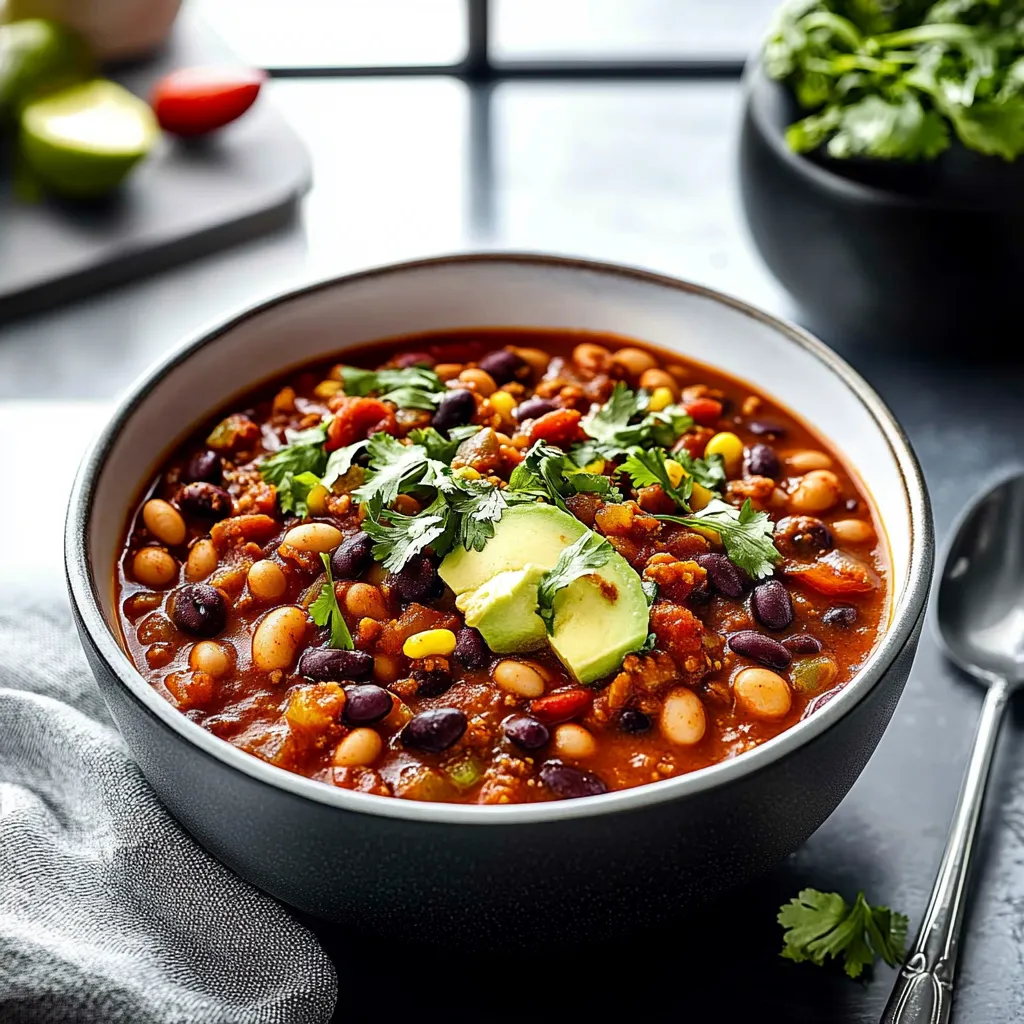 A bowl of soup with a spoon in it.