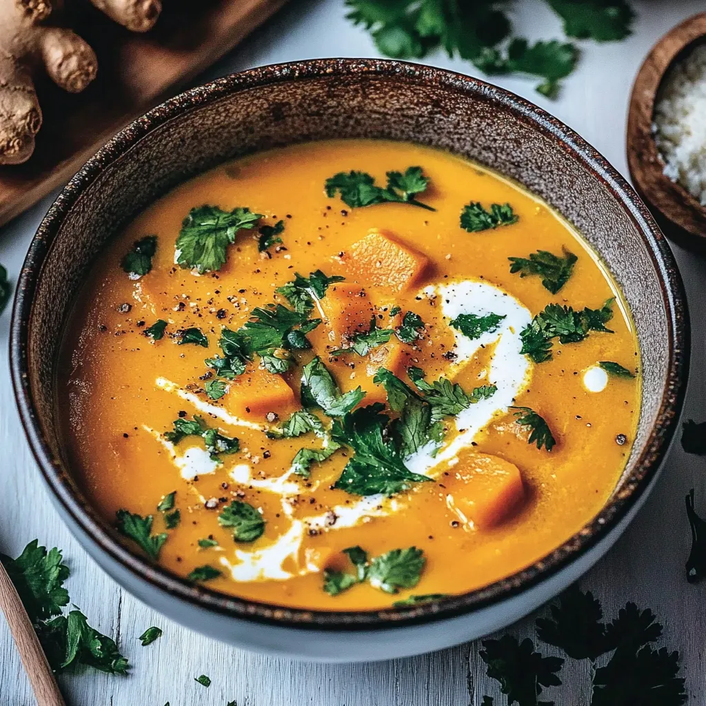 A bowl of soup with a spoon in it.