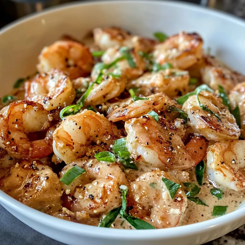 A bowl of shrimp and greens.
