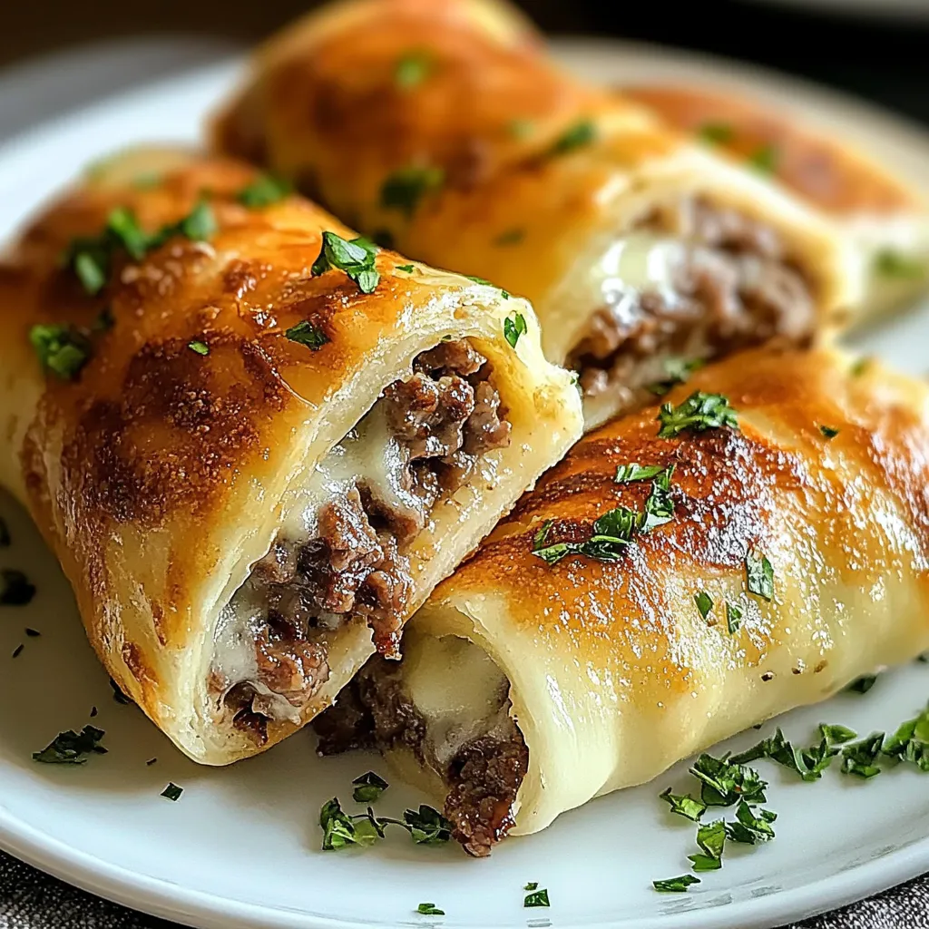 A plate of meat and cheese filled pastries.