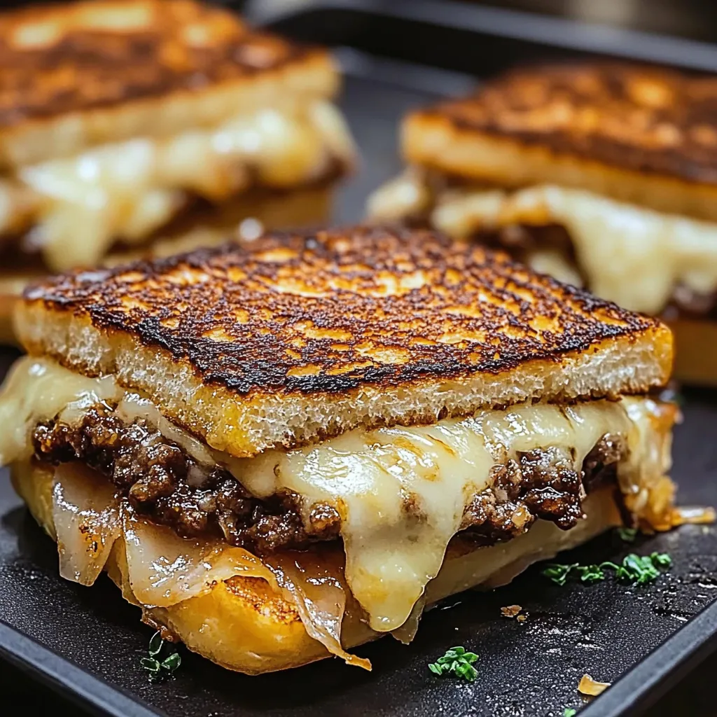 A close up of a grilled cheese sandwich.