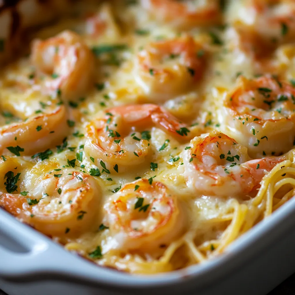 A dish with shrimp and cheese.