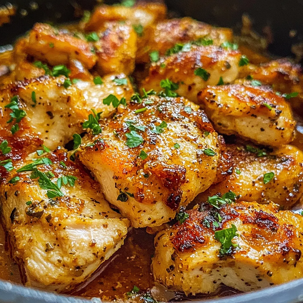 A pan of chicken with green herbs.