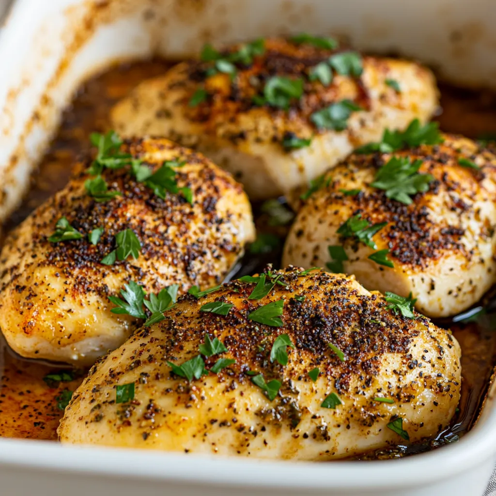 A dish of chicken with herbs and spices.