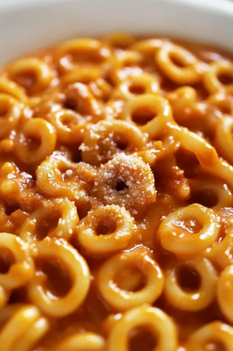 A bowl of pasta with a meatball in the middle.