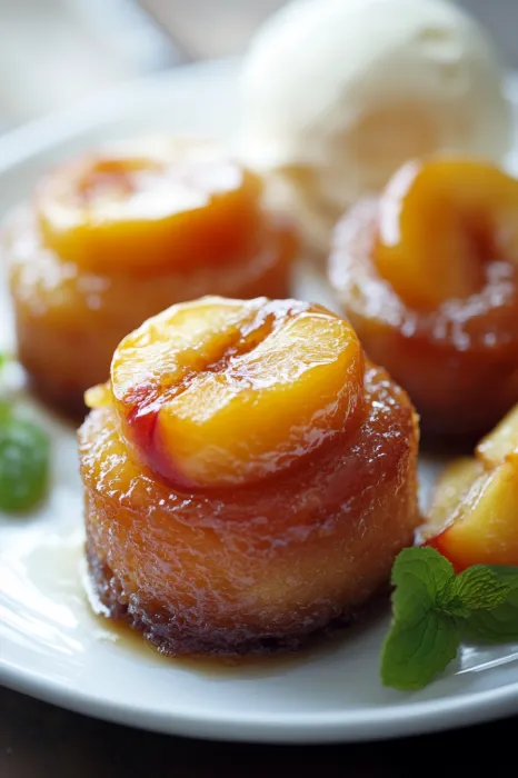 Peach dessert with sauce.
