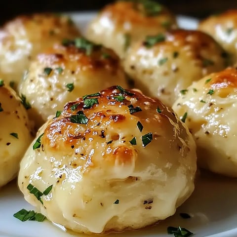 A close-up of freshly baked, golden-brown cheese rolls topped with chopped parsley on a white plate.